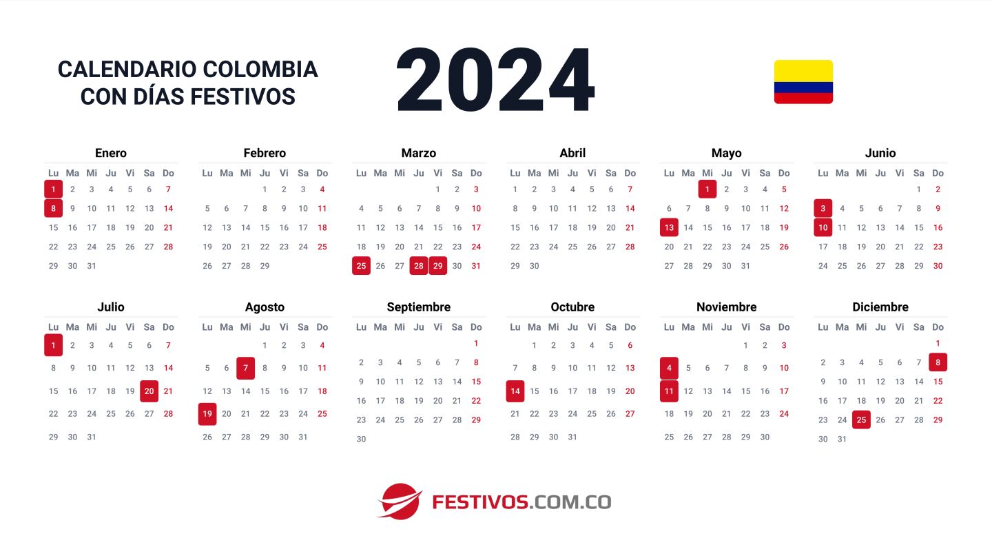 Calendario de Colombia 2025 con festivos